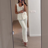 business casual outfits Summer Sleeveless Elegant Vest High Waist Straight Pants Two-Piece Set