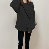 egirl style 2024 Spring and Autumn Japanese and Korean Letian Loose Casual Long Sleeve round Neck Sweater Mid-Length Coat Top