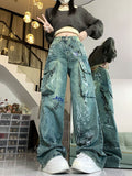 y2k outfits Graffiti Workwear Jeans Women's Loose Slimming Elegant Casual Retro Street Harajuku Printed Jeans Fashion