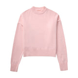 outfit ideas Wind Winter New Pure Color Sweet round Neck Pullover Sweater