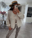 outfit ideas for school round Neck Lace-up Knitted Cardigan Coat 2024 Autumn and Winter New Pure Color Commuter Simple Sweater for Women