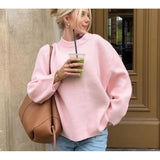 outfit ideas Wind Winter New Pure Color Sweet round Neck Pullover Sweater