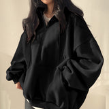 Fashionkova Solid Color Half Zip Up Oversized Hoodie