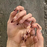 fall nails Wearing NailRed Flame Long Style Hot Girl Cold Style Nail Factory Fake Nail Patch