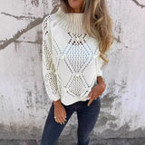 long sweater dress outfit 2024 Women's Casual Loose Hollow Sweater round Neck Knitted Top