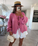 outfit ideas for school round Neck Lace-up Knitted Cardigan Coat 2024 Autumn and Winter New Pure Color Commuter Simple Sweater for Women