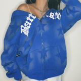 Fashionkova Oversized Star Print Zip Up Hoodie