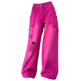 Fashionkova 00s Kids Pink Star Ripped Baggy Jeans