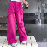 Fashionkova 00s Kids Pink Star Ripped Baggy Jeans