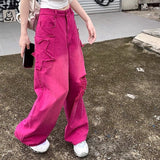 Fashionkova 00s Kids Pink Star Ripped Baggy Jeans