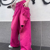 Fashionkova 00s Kids Pink Star Ripped Baggy Jeans