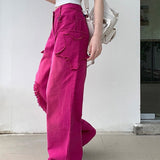 Fashionkova 00s Kids Pink Star Ripped Baggy Jeans