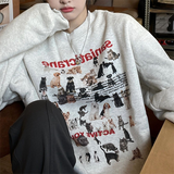 Fashionkova Puppy Cat Print Loose Sweatshirt
