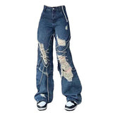 Fashionkova Ripped Lace Up Baggy Jeans