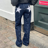 Fashionkova Combhasaki Women's Y2K Vintage Jeans Aesthetic Star Pattern Print Loose Straight Leg Denim Long Pants Casual Low Waist Trousers