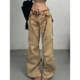 Fashionkova Women's Jeans High Waist Hip Hop Straight Fashion Pants Streetwear Harajuku Y2K Star 2024 Female Wide Leg Denim Trouser