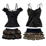 FashionKova-Y2K Harajuku Hottie Casual Mini Skirt Sexy Slim Chic Solid Color Camisole Top American Rock Punk Hip Hop Women Streetwear Outfit