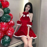 Fashionkova Christmas outfit Autumn Winter Cute Bunny Santa Claus Uniform Cosplay Christmas Velvet Dress Women Sexy Party Mini Dresses Tops Skirt Gloves Suit