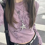 Fashionkova HOUZHOU Y2k Harajuku Graphic T Shirts Women American Retro Grunge Streetwear Kpop Print Long Sleeve Slim Tees Tops 2000s Spring