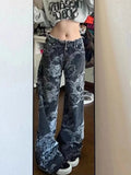 Fashionkova Women Black Gothic Dragon Print Jeans Baggy Vintage Aesthetic Cowboy Pants Harajuku Denim Trousers Y2k Trashy 2000s Clothes 2024