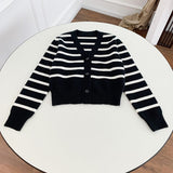 FashionKova Soft  Autumn Women Cardigans Vintage Striped Single Breasted Knitted Sweater Casual  Slim Lady Pullover Outerwear Chic Knitwear