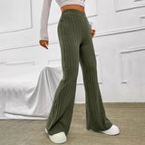 Fashionkova  Fall New 2023 Solid Wide Pit Stripe Casual Knitted Wide-Legged Pants For Women Keep Warm In Autumn And Winter Streetwea