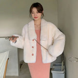 Fashionkova Christmas Gift outfit Gagaok Fur Coat Women Autumn Winter Clothes Korean Fashion Mink Lamb Turn-down Collar Warm Coats Femme Gentle Simple Jacket