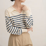 FashionKova Vintage Striped Women Sweater Spring Autumn Long Sleeve Top Pullovers Bottoming Shirts Korean Fashion Knitwear Soft Jumpers