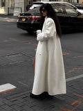 Elegant White Woolen Blend Trench Long Coat Women Chic Double Breasted Warm Full Sleeve Coats New Female High Street Outerwear ﻿