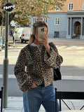 Fashionkova Fashion Leopard Printed Single-breasted Short Jacket Loose O-neck Long Sleeve Warm Coats 2024 Lady Commute High Street Outerwear