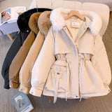Fashionkova Christmas Gift outfit 2023 New Fashion Women Winter Jacket Fake Fur Collar Oversized Long Coat Hooded Warm Lining Female Puffer Jacket Parkas Mujer