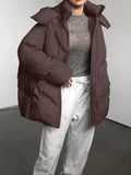 Fashionkova Christmas Gift Outfit  Lady Warm Simple Solid Color Hooded Full Sleeve Cotton Coat Elegant Zipper Stand Collar Down Jacket 2024 New Winter Streetwear