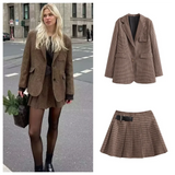 Fashionkova PB&ZA 2023 Autumn New Loose and Slim Suit Coat Leather Buckle Decoration Wide Pleated Skirt Pants Two Piece Set