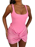 Fashionkova  Women 2 Piece Summer Outfits Sleeveless Backless Tank Bodysuits Ruched Short Mini Skirts Cover Ups Set Beachwear 2024