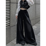 Fashionkova Vintage Black High Waist Women Jeans American Fashion Streetwear Wide Leg Jean Female Denim Trouser Straight Stripe Denim Pants