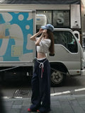 Fashionkova  Y2k Wide Sweatpants Women Kpop Style Vintage Oversized Trousers with Belt Gyaru Streetwear Korean Fashion Baggy Joggers