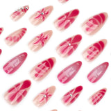 Fashionkova 24pcs Spicy Girl Press on Nails Ocean Shell Starfish Pattern Fake Nails Full Cover Sweet Pink Blush Almond False Nail Patch