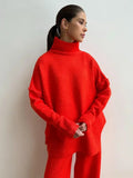 Fashionkova Christmas Gift outfit  Women's Turtleneck Sweater Pants Suits Loose Casual Knitted Sweater Winter Thicke Loose Pullover Trousers 2 Pieces Sets