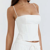 Fashionkova Summer Backless Zip Up Bustier Crop Tops Elegant Vintage Skinny Corset Tank Tops Y2K Women Chic Spaghetti Strap Camis Clubwear