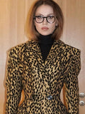 Fashionkova Christmas Gift outfit Fashion Woman Leopard Printed Double Breasted Long Coat Elegant Lapel Full Sleeves High Waist Overcoat New High Street Jacket