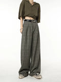 Fashionkova Vintage Plaid Wide-Leg Pants