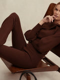 Fashionkova Slim Lantern Long Sleeved Fashion Knitted Sweater Set High Waisted Burgundy Women's Pants Suits Autumn Commute Office Streetwear