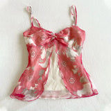 FashionKova-2000s Harajuku Aesthetic Women's Casual Camisole Top Sexy Slim Chic Silk Floral Crop Tops Kawaii Sweet Cute Girly Style Clothing