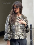 Fashionkova Fashion Leopard Printed Single-breasted Short Jacket Loose O-neck Long Sleeve Warm Coats 2024 Lady Commute High Street Outerwear