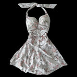 FashionKova-2025 Women's Casual Halter Neck Dress Sexy Slim Chic Floral Print Evening Dresses Sweet Kawaii Fairy Style Aesthetics Streetwear