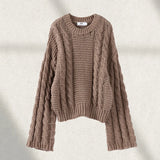 Fashionkova Oversize Twist Sweater Women Chic Turtleneck Long Lantern Sleeve Knitted Street Pullover Holiday Casual Lady Jumper Top Knitwear