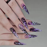 Fashionkova 24pc Halloween false nails Long Almond Fake Nails Sharp Nail French Ballerina Diamond Press on Nails Artificial Nail Enhancement