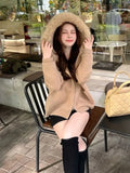 Fashionkova Christmas Gift outfit Gagaok Hooded Fur Collar Knitted Cardigan Coat 2024 Autumn Winter Clothes Zipper Sweater Coat Gentle Pocket Slim Jackets