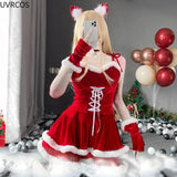 Fashionkova Christmas outfit Autumn Winter Cute Bunny Santa Claus Uniform Cosplay Christmas Velvet Dress Women Sexy Party Mini Dresses Tops Skirt Gloves Suit