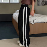 Fashionkova Christmas outfit American Contrasting Vintage Drawstring Sweatpants Fashion Straps Straight Wide Leg Pants Baggy Mopping Trouser Ladies Summer